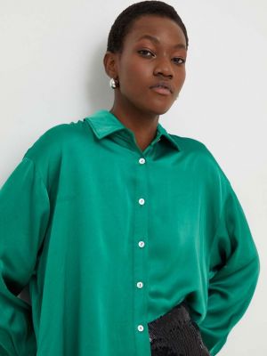Laza szabású selyem pólóing Answear Lab zöld