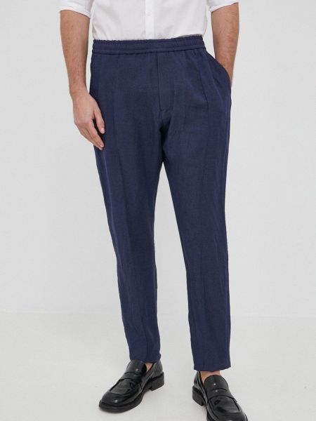 Лляні прямі брюки Emporio Armani, сині