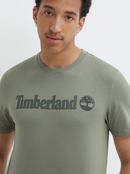 Zielona koszulka bawełniana z nadrukiem Timberland