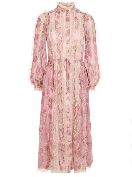 Платье из вискозы с принтом Zimmermann, розовое