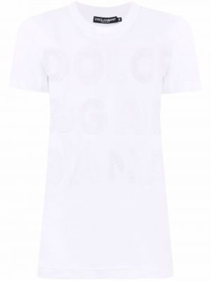Ажурна памучна тениска Dolce & Gabbana бяло