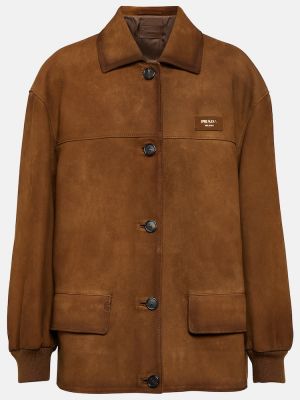Oversized usnjena jakna iz semiša Prada rjava