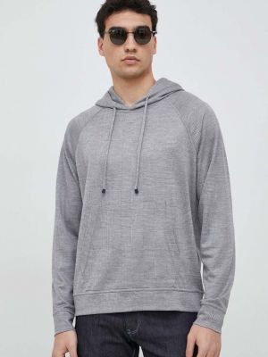 Vunena hoodie s kapuljačom s printom Emporio Armani siva