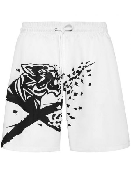 Sportliche shorts mit print mit tiger streifen Plein Sport weiß