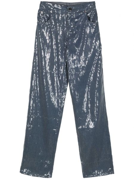 Pantalon droit brodé à paillettes Charles Jeffrey Loverboy bleu