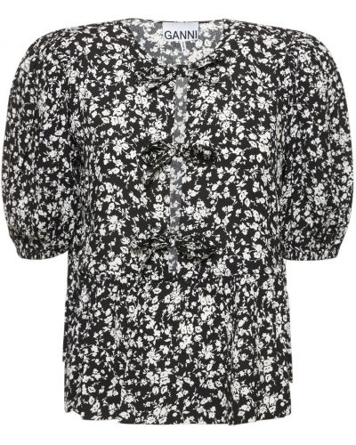 Cu peplum bluză din viscoză cu imagine Ganni negru