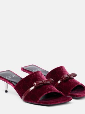 Papuci tip mules cu funde de catifea Gucci roșu