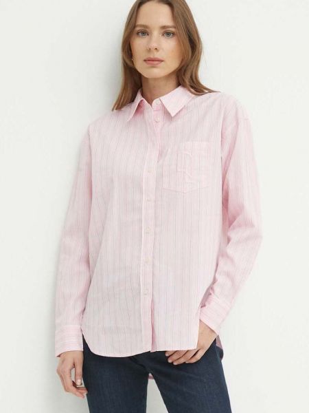 Koszula bawełniana relaxed fit Lauren Ralph Lauren różowa