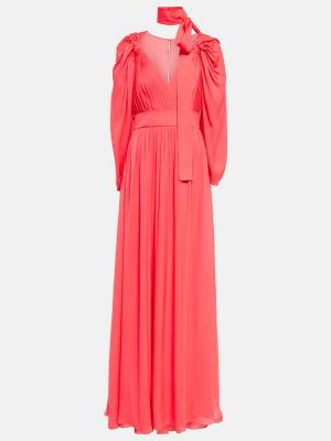 Plisované šifonové hodvábne dlouhé šaty Elie Saab ružová