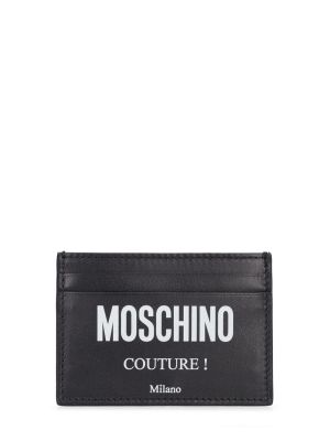 Usnjena denarnica s potiskom Moschino črna