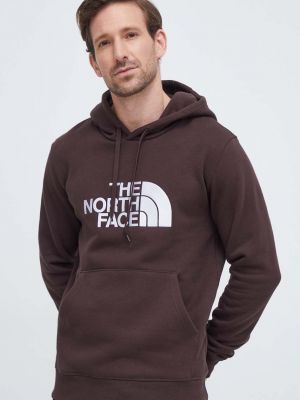 Pamučna hoodie s kapuljačom The North Face smeđa