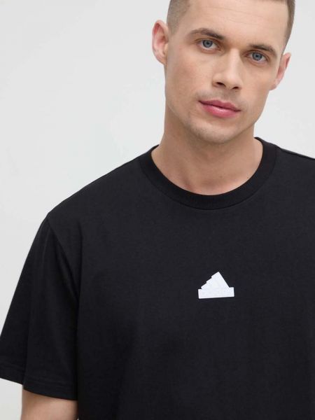 Памучна тениска с дълъг ръкав с апликация Adidas черно