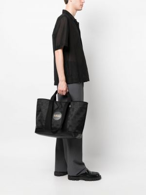 Shopper kabelka s potiskem Gucci černá