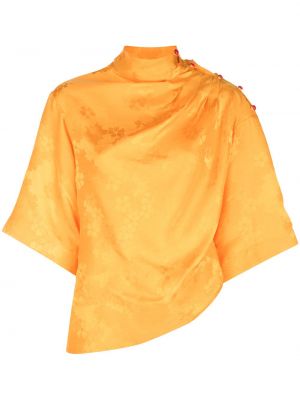 Top de flores de tejido jacquard drapeado Rosie Assoulin amarillo