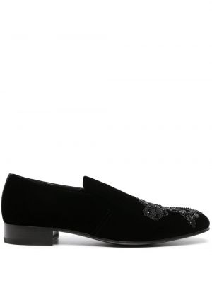 Pantofi loafer de catifea cu mărgele Alexander Mcqueen negru
