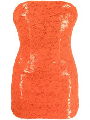 Koktel haljina s cvjetnim printom s čipkom Laquan Smith narančasta