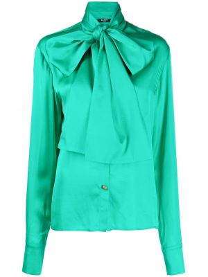 Сатенена блуза с панделка Balmain зелено