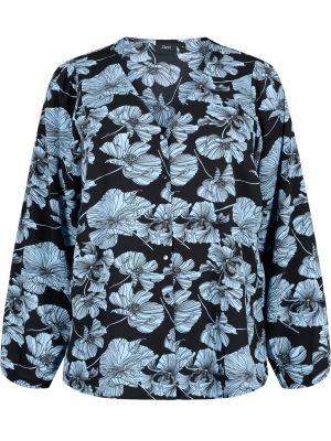 Блузка в цветочек с принтом с v-образным вырезом Zizzi черная