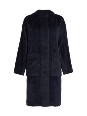 Пальто из ворсистой ткани с капюшоном из альпаки Piazza Sempione синий