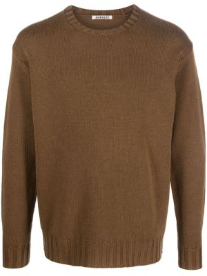 Sweter wełniany z okrągłym dekoltem Auralee brązowy