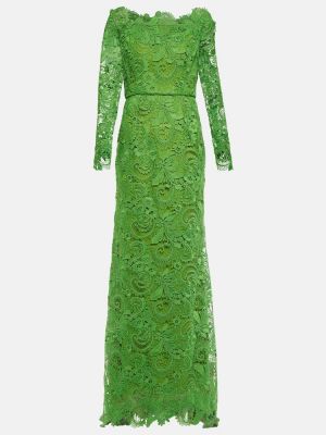 Krajkové dlouhé šaty Oscar De La Renta zelené