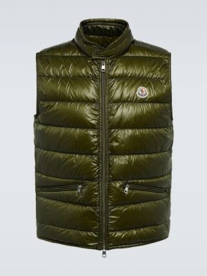 Pérová nylónová prešívaná vesta z polyesteru Moncler - zelená
