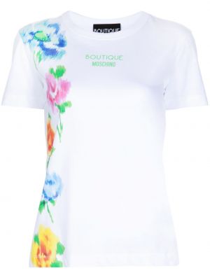 Памучна тениска на цветя с принт Boutique Moschino бяло