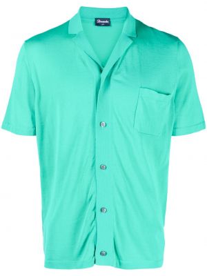 Памучна риза с копчета Drumohr зелено
