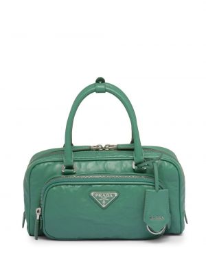 Кожени шопинг чанта Prada зелено