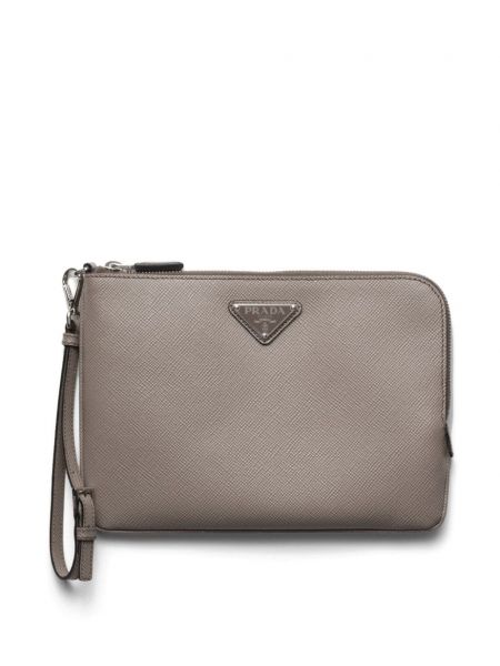 Leder clutch Prada grau