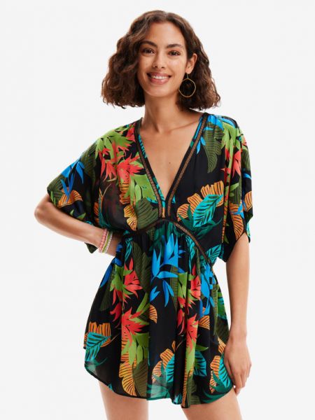 Kleid mit tropischem muster Desigual schwarz