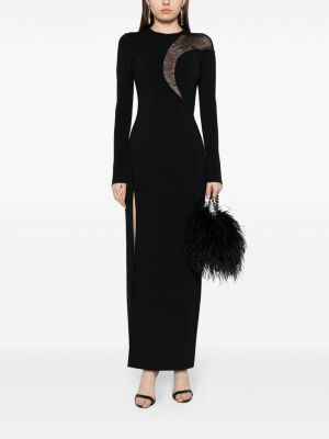 Krajkové pletené dlouhé šaty Elie Saab černé