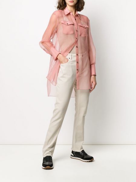 Przezroczysta jedwabna bluzka Brunello Cucinelli różowa