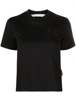 Bavlněné tričko s výšivkou Palm Angels černé