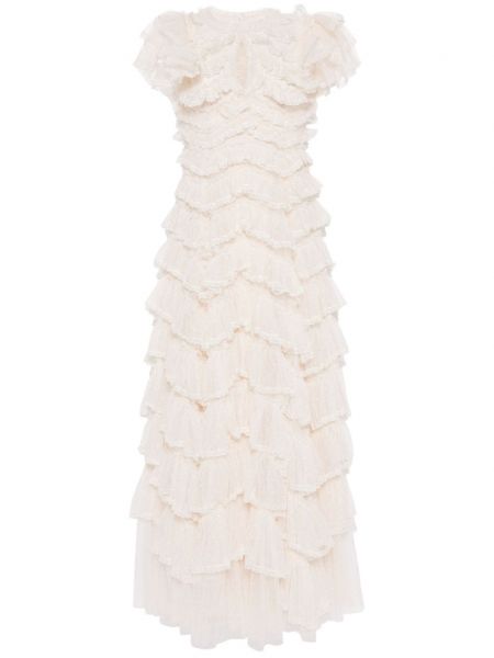 Večerní šaty s volány Needle & Thread bílé