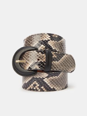 Cinturón de cuero de estampado de serpiente Maison Boinet gris