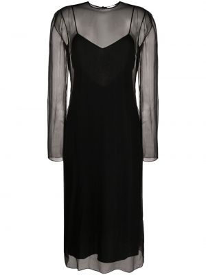 Прозрачна копринена миди рокля Ferragamo черно