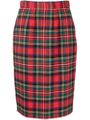 Kockovaná puzdrová sukňa Saint Laurent červená