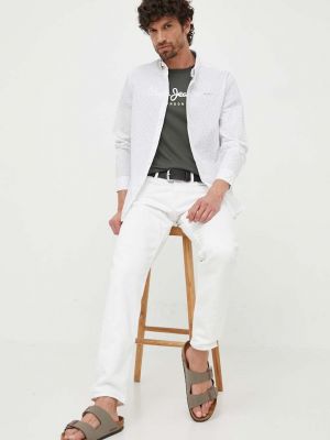 Хлопковая джинсовая рубашка на пуговицах слим Pepe Jeans белая