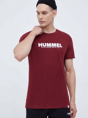 Bavlněné tričko s potiskem Hummel vínové