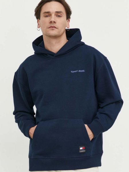 Pamučna hoodie s kapuljačom Tommy Jeans plava