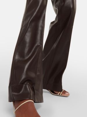 Pantaloni cu picior drept din piele din piele ecologică Nanushka maro