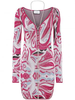 Křišťálové pruhované šaty Philipp Plein růžové