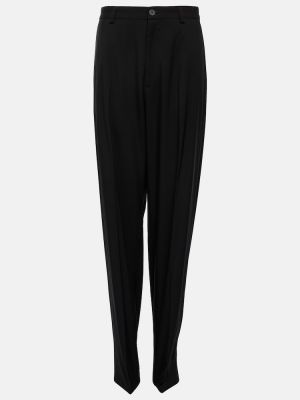 Vlnené kožené rovné nohavice s vysokým pásom Balenciaga čierna