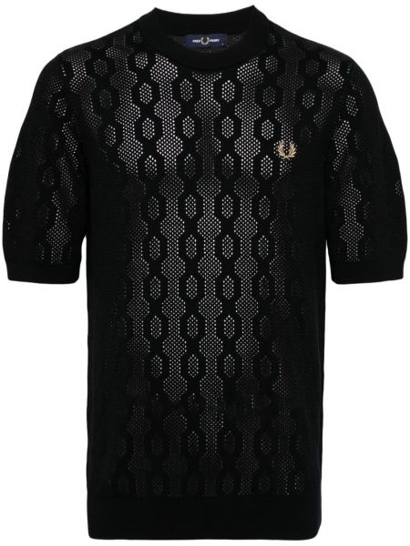 Medvilninis siuvinėtas marškinėliai Fred Perry juoda