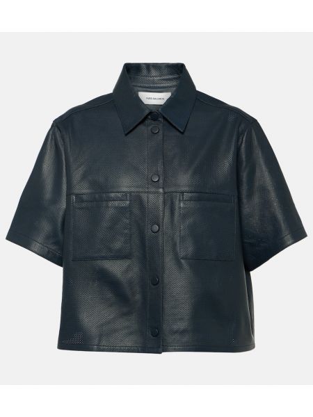 Oversized kožená košeľa Yves Salomon čierna