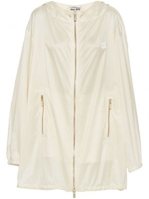 Šilkinis paltas su gobtuvu Miu Miu balta