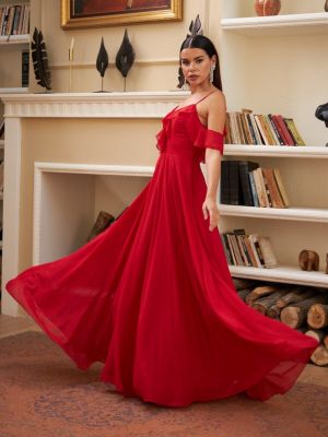 Šifoninis vakarinė suknelė su raukiniais Carmen raudona