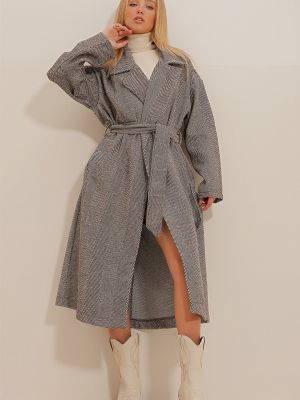 Palton cu model herringbone Trend Alaçatı Stili maro