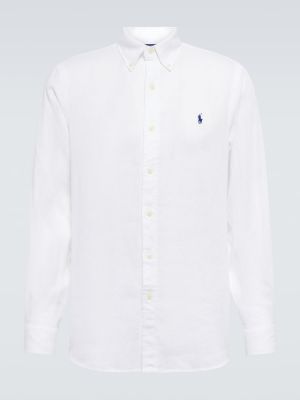 Lniana haftowana koszula Polo Ralph Lauren biała